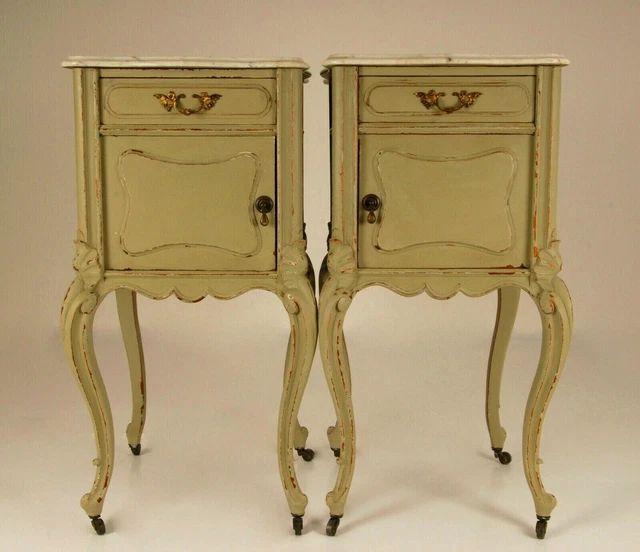A pair antique Victorian Nightstands bed- end tables marble top 19th c Baroque