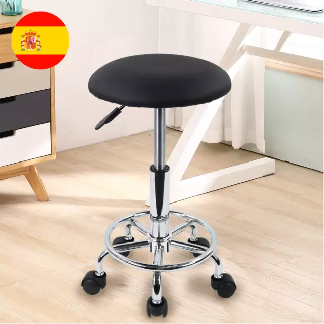 Taburete con Ruedas y asiento Giratorio y Ajustable en Altura, color Negro 3