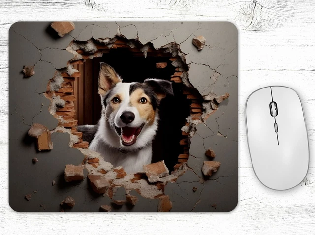 Collie Dog Crack In The Wall Hole Neoprene Mouse Pad Mat Rectangle Non Slip