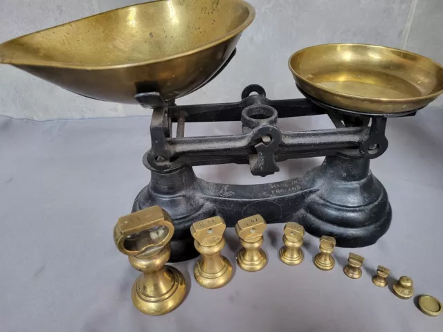 Vintage  Librasco Cast Iron Scales Black & Brass Bell Weights