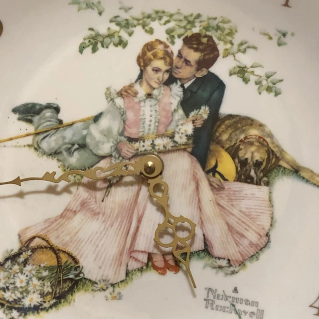 VINTAGE NORMAN ROCKWELL CLOCK W/Stand Gorham China Flowers In Tender Bloom 10.5"
