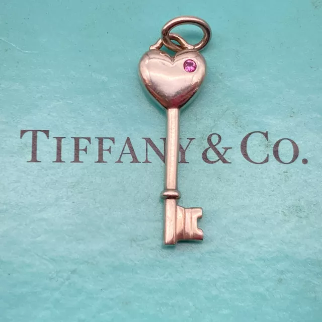 Tiffany & Co Pink Sapphire Heart Key Charm no chain Silver 925 2.1g