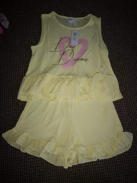 Pantaloncini estivi gialli River Island pigiami età 9-10 anni nuovi con etichette
