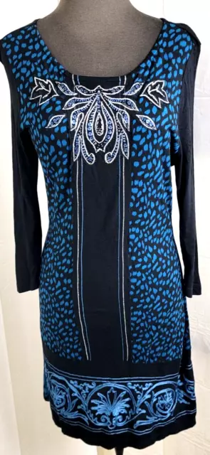 Krista Lee Black Blue Long Sleeve Dress Size Small Embroidered MSRP $102 New NWT