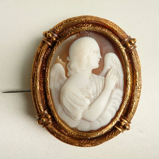 Broche Ancienne Camée En Argent 800 - Représente La Vierge Marie Et Jésus, Fermoir Cassé