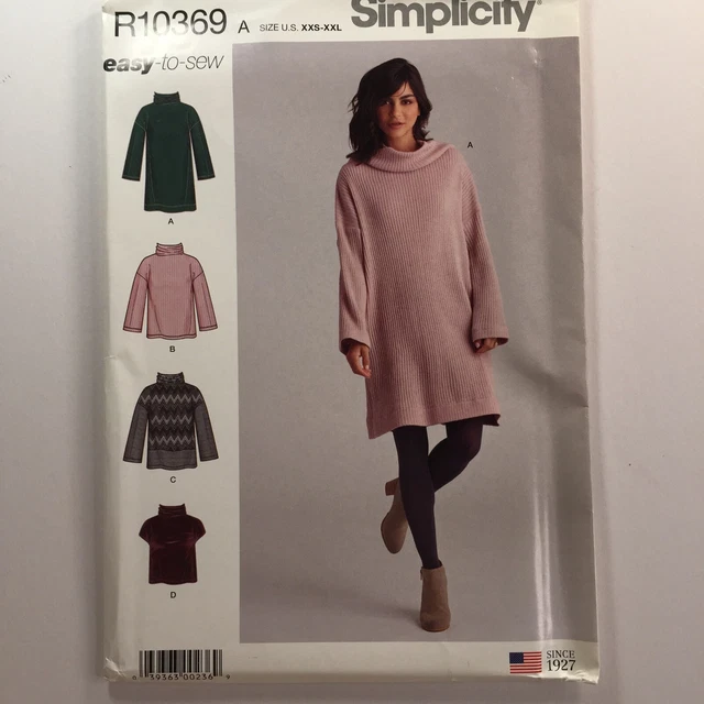 Simplicity 10369 Suéter Cuello de Tortuga Vestido Túnica FÁCIL Damas Nuevo Patrón Sin Cortar