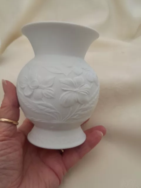 Kaiser Germany Bisque Porcelain Vase White Round Shape Signed M Frey 11 cm