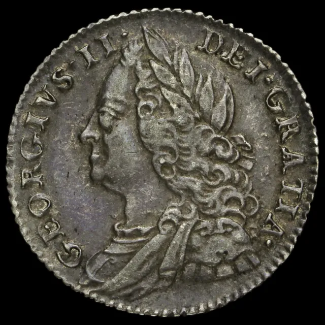 1757 George II Early Milled Silver Sixpence, EF