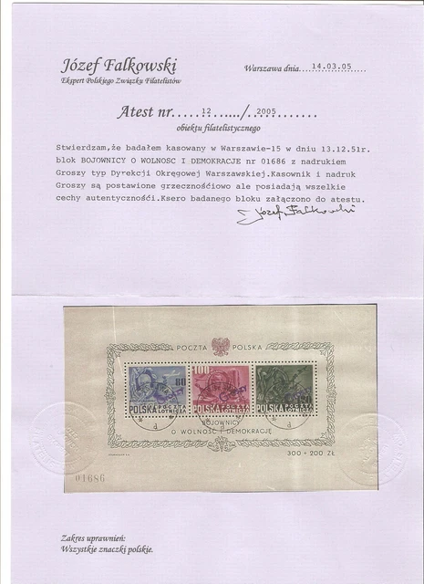 Polen Briefmarken 1950 Freiheitskämpfer Groszy Warschau Mi. Block A11 mit Attest