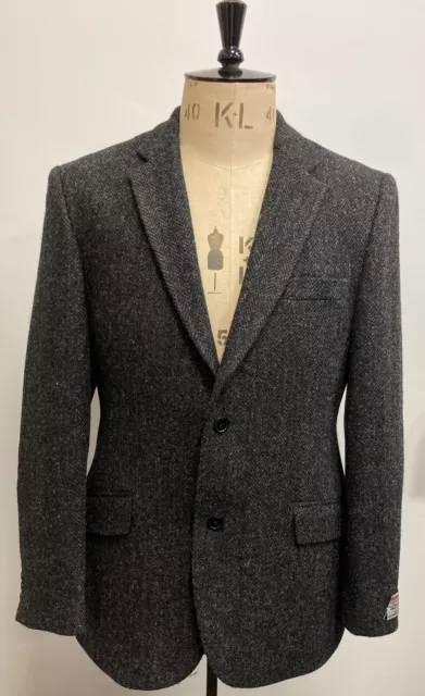 Giacca/blazer da uomo grigio antracite spina di pesce Harris tweed taglia 42R