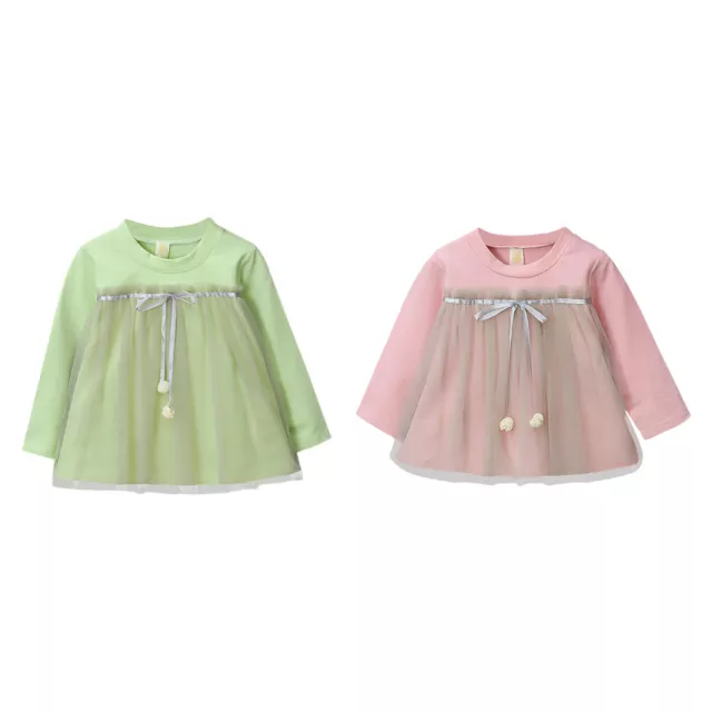 fr Bowknot Round Neck Tulle Princess Dress Autumn Baby Kids Girls Splicing Dress