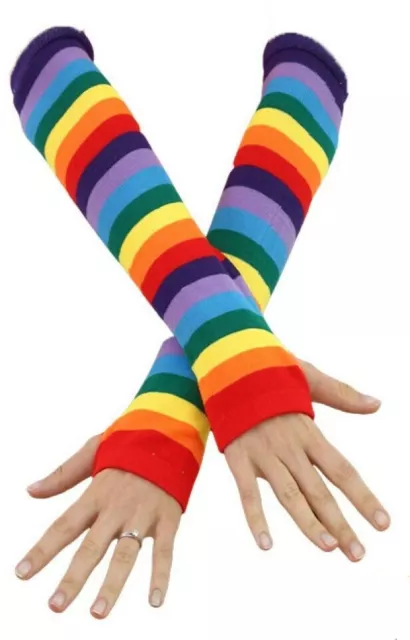 Guantes del Orgullo Gay Brazo a rayas Pulgar sin dedos LGBTQ Arco iris...