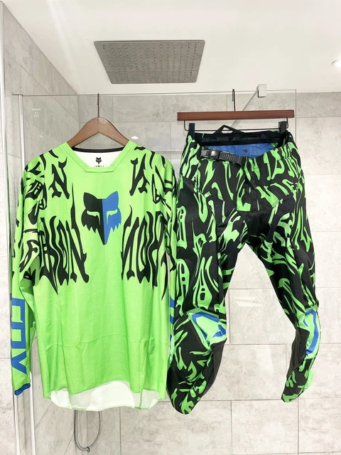 Fox Racing Top Uomo 180 Peril MX Motocross / Taglia W32" Medio / Verde Flo/Nero