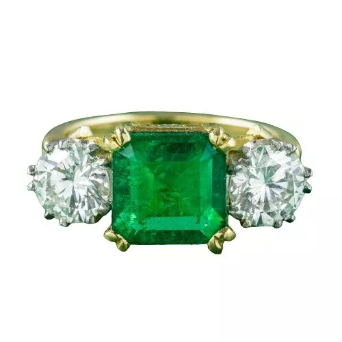 Edwardian Green Emerald Lab Created Diamond Wedding 14K Yellow Gold Filled Ring
