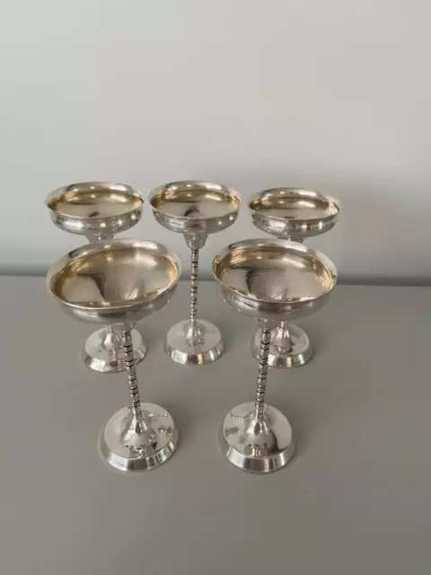 Lovely Set Of Five Austrian Silver Dessert Wine Sherry Glasses Goblets