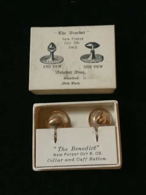 Antique Edwardian 1900’ Collar/Cuff Buttons w /Original Display Box. Elegant 3
