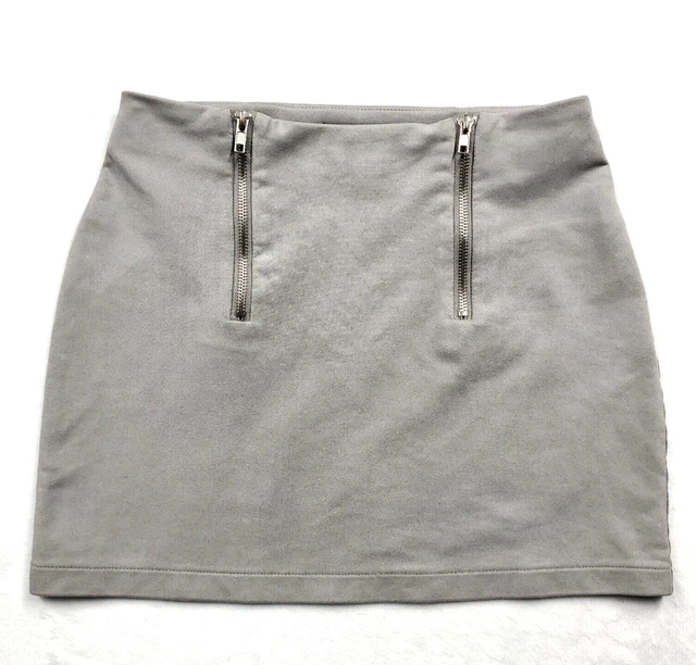 Forever 21 Lovely Faux Suede Gray 2 Zippers Mini Skirt Size Small