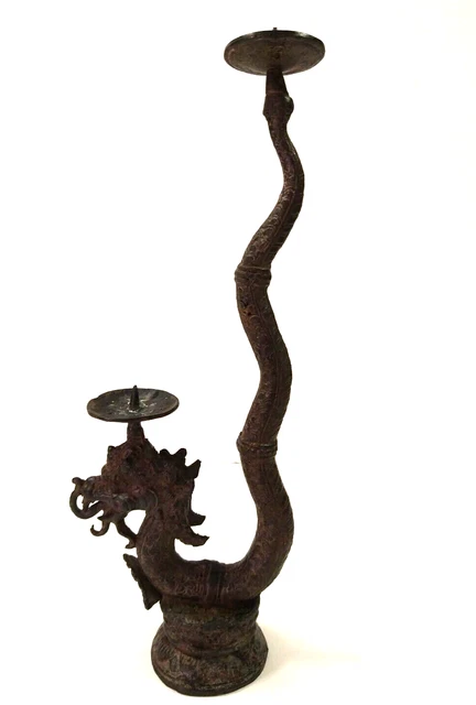 Vintage Cast Brass Bronze Dragon Double Taper Candlestick Holder 11.5" Tall Vintage Cast Brass Bronze Dragon Double Taper Candlestick Holder 11.5" Tall