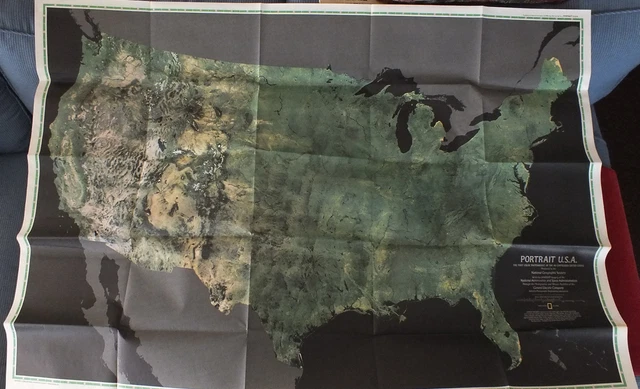 Vintage 1976 MAP & PORTRAIT U.S.A. National Geographic 28" x 42" NICE SEE Color