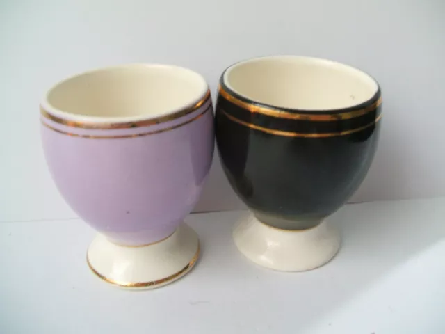 Vintage Ceramic Egg Cups made in Romania, Purple and Black