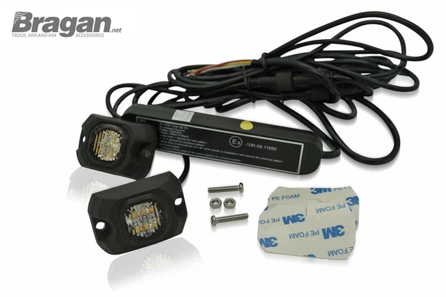 2x 12/24v 4 LED Ambra Montaggio a Filo Lampeggiante Strobi - Bullone Su