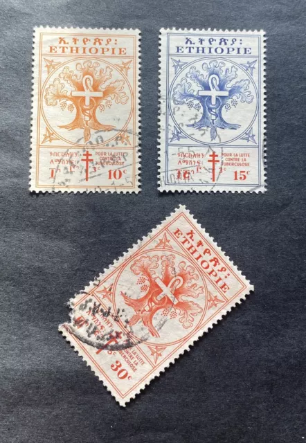 Ethiopia 🇪🇹 1951 - 2 used stamps +1 faulty - Michel No. 305, 306
