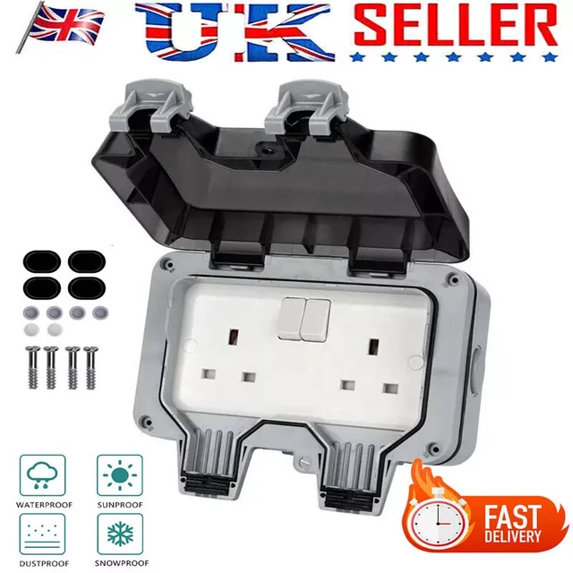 13A OUTDOOR SOCKETS IP66 Waterproof Double Socket Box, Wall Electrical ...