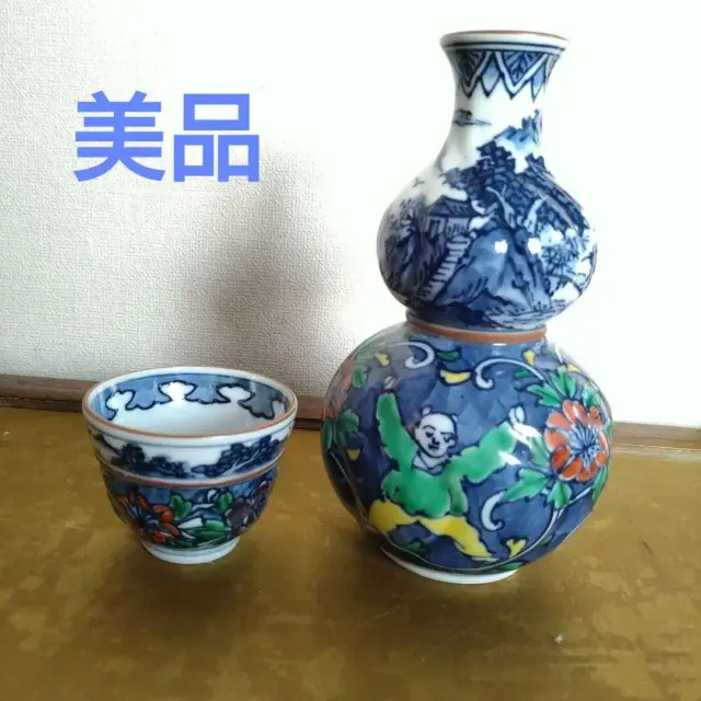 Kiyomizu ware, Kyosen, sake server bottle and cup, by professional creater Vinta