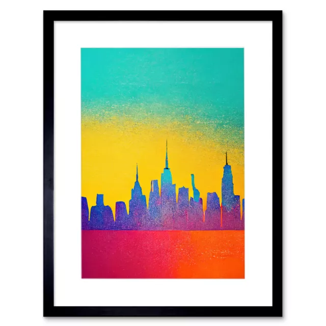 Bright New York Skyline Cityscape Yellow Framed Wall Art Print Picture 12X16