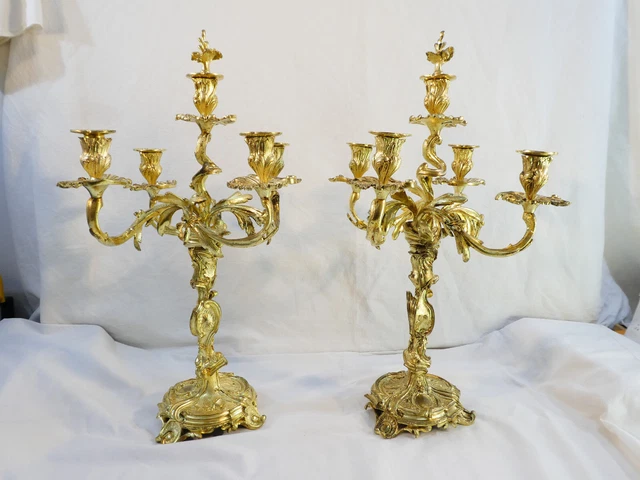 Paire de girandoles en bronze doré et cristal d