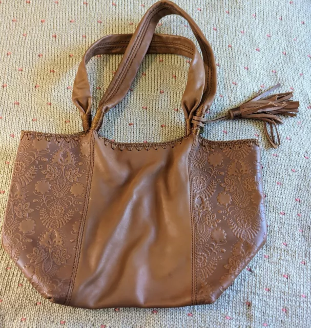 The Sak Embossed Leather Brown Shoulder Hobo