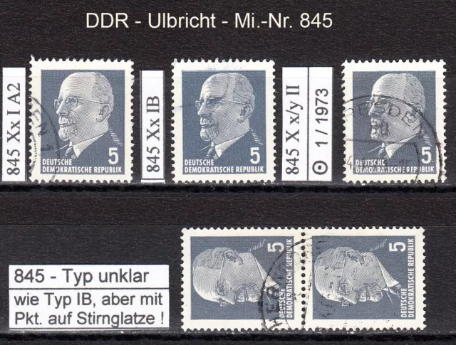 DDR - Ulbricht - Mi.-Nr. 845 verschiedene Typen, gestempelt