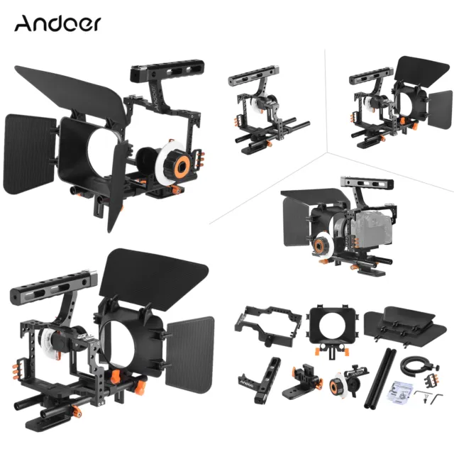 Andoer Camera Camcorder Cage Rig Follow Focus Rail Rod Matte Box Shade for Sony