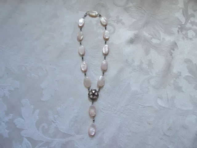 Judith Jack Rare Pink Mother of Pearl  y necklace  with Marcasites and Flower