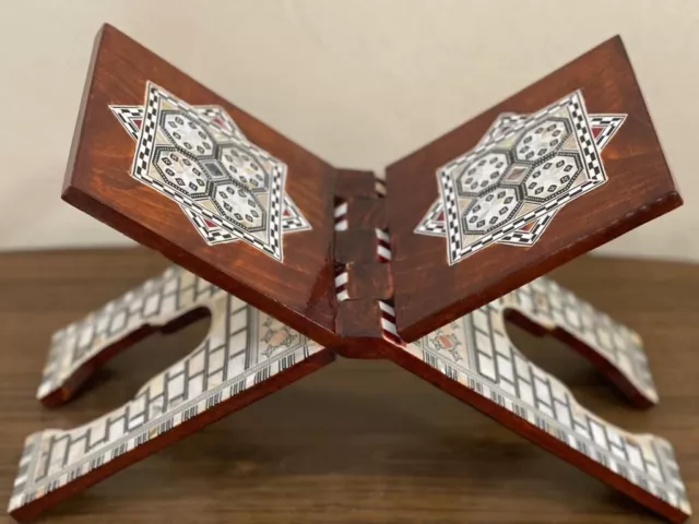Handmade, Quran Stand, Wooden Book Stand, Islamic Home Decor, Inlaid Shell 16"
