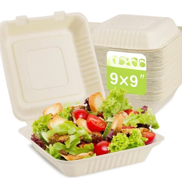 1 Compartment Clamshell Take Out Containers Heavy-Duty  9"x9"x3" (50 unit  case)