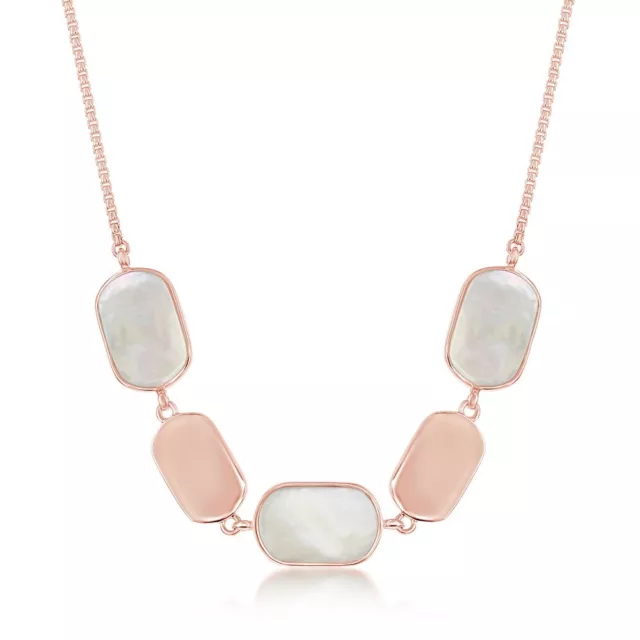 Alternating Polished and Pink Mother of Pearl Necklace Rose Gold Plated