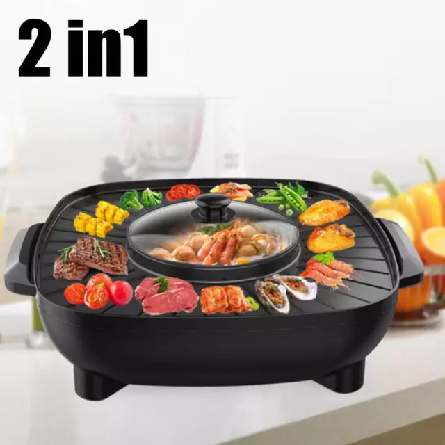 1600W Electric Barbecue Pan Grill Teppanyaki Cook Fry BBQ Oven Hot Pot Kitchen 3