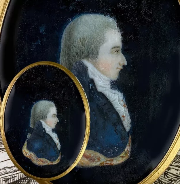 Antique 18th Century French Revolution Era Portrait Miniature, Young Man Profile