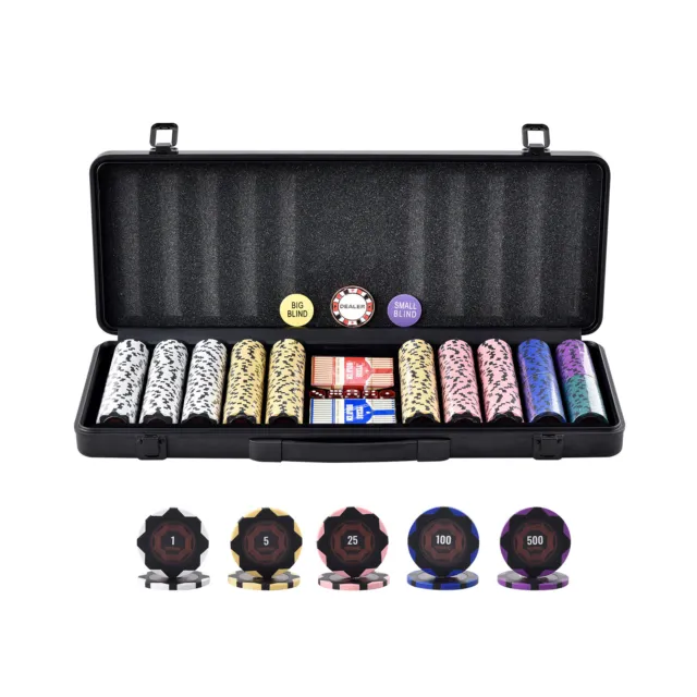 VEVOR 500-Piece Poker Chip Set with Case Texas Holdem Cards 14g Casino Chips