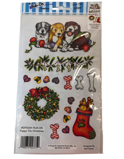 Trío de Cachorros Navidad Real y Langnnickel E-Z Transferencias Frotadas Nuevo en Paquete