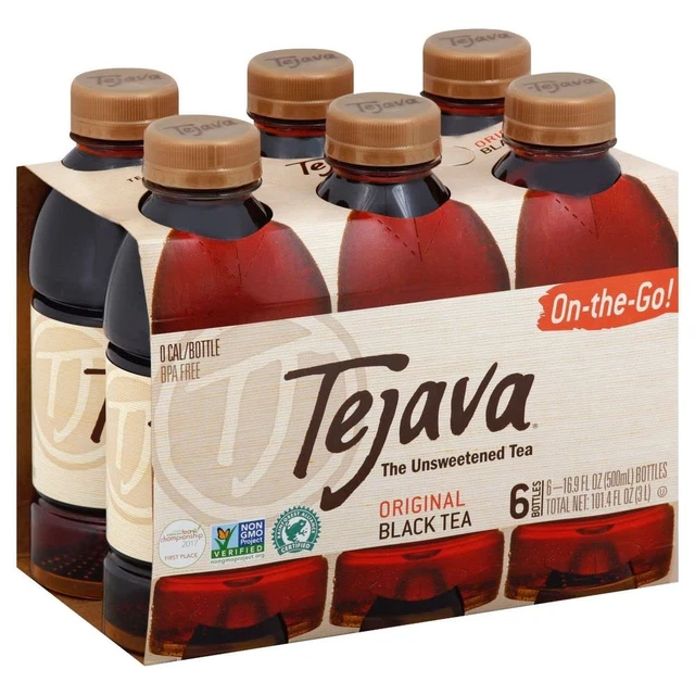 TEJAVA ORIGINAL UNSWEETENED Black Iced Tea, 6 Pack, 16.7oz PET Bottles ...