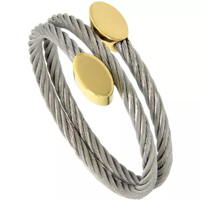 Cavo IN Acciaio Inox Golf Bracciale W/ Ovale Color Oro Terminali