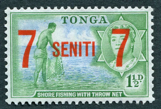 TONGA 1968 7s on 1 1/2d SG234 mint MH FG Shore Fishing with Throw-net #A03