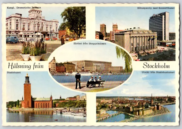 Postcard Sweden Halsning Fran Stockholm Buildings Aerial View