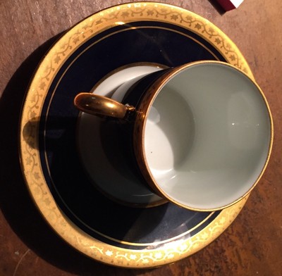 Limoges France Cobalt Blue Gold Porcelain Demitasse Cup Saucer 2