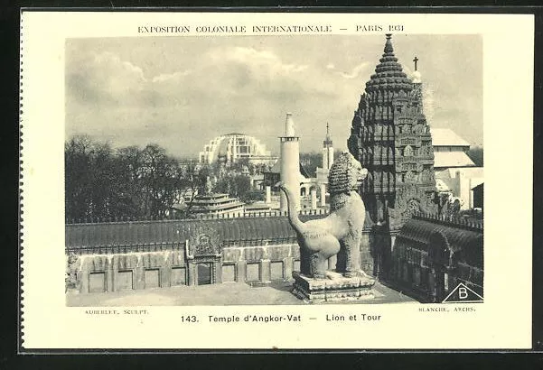 AK Paris, Exposition coloniale internationale 1931, Temple d´Angkor-Vat, Lion e