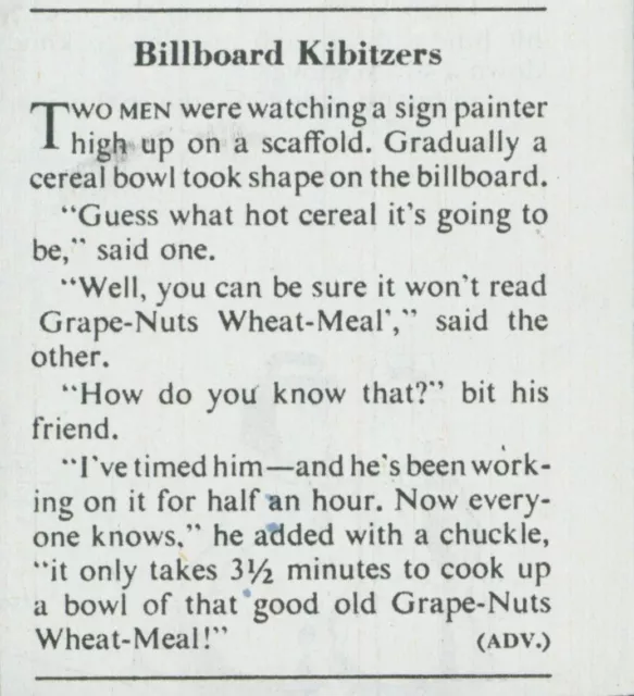 1949 Grape Nuts Wheat Meal Billboard Kibitzers Sign Painter Vtg Print Ad C15