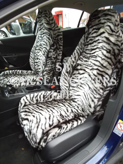 Para Peugeot 207 Coche, Fundas de Asiento, Plata Tigre Imitación Piel 2 Frentes