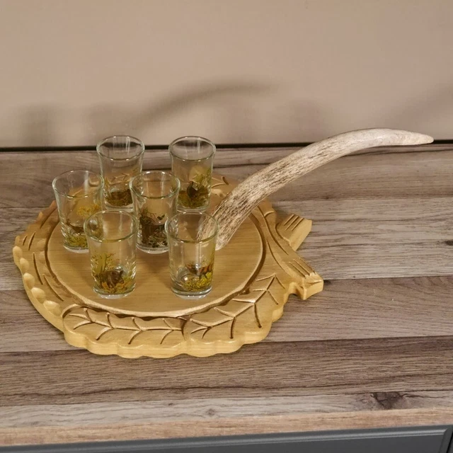 Aguardiente Proveedor Tallado Schnapsbrett H12 CM Ciervo Barra Cornamenta Asa